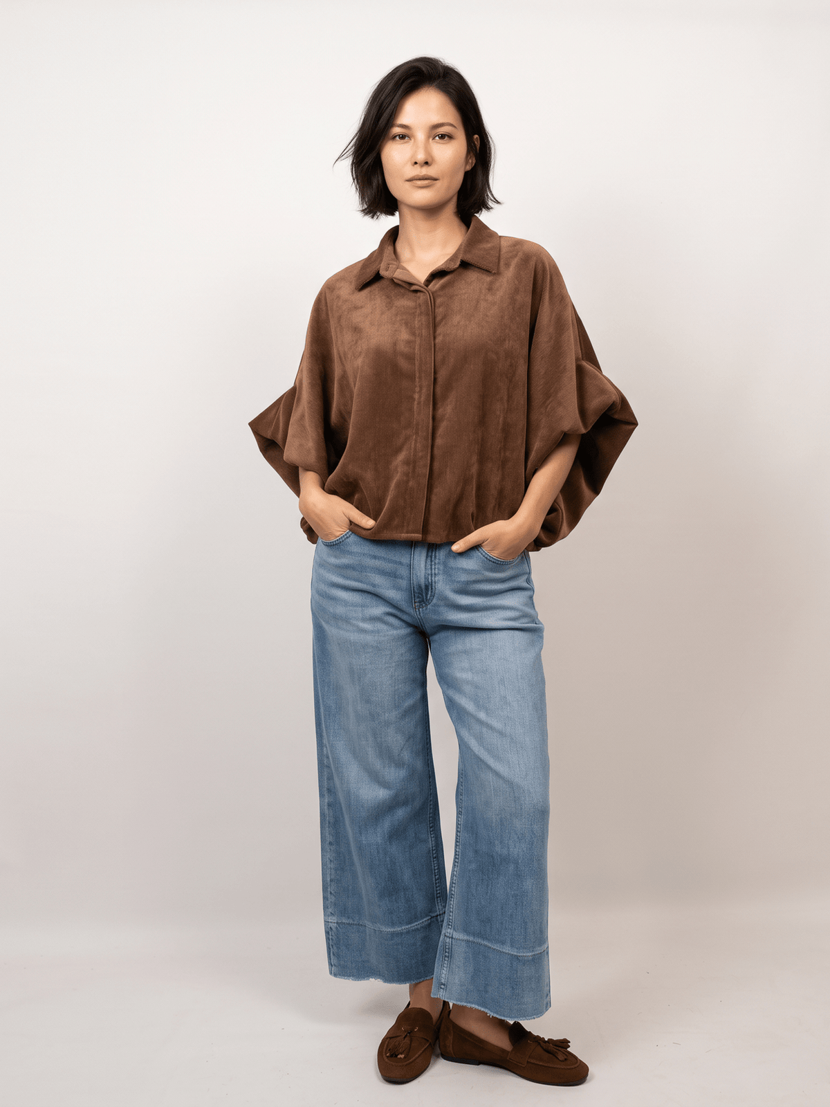 Chemise velours à manches bouffantes – THS38726VE5