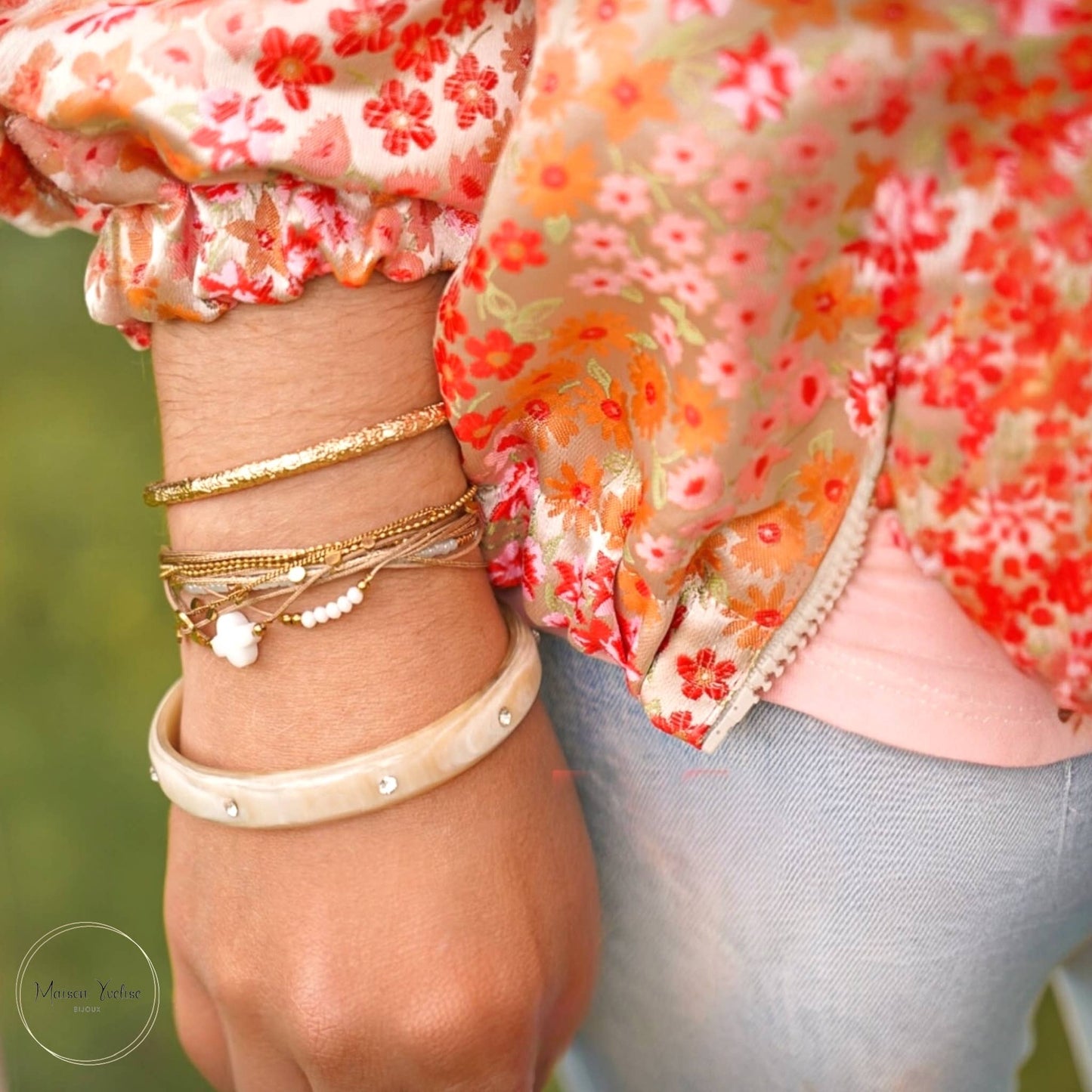 Bracelet Femme - Jonc en Corne de Buffle avec Diamants