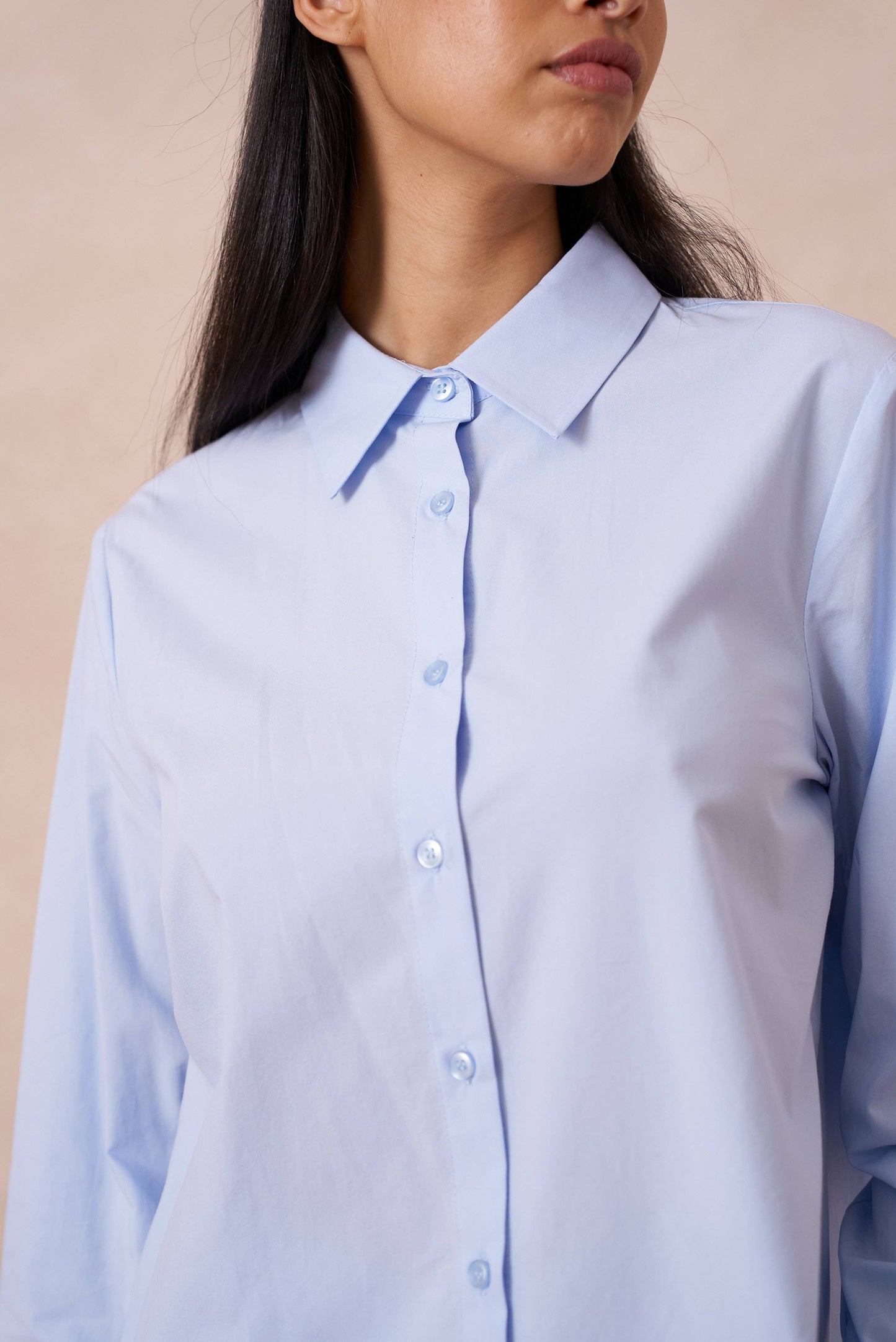 Chemise coton unie avec col à revers: Bleu ciel