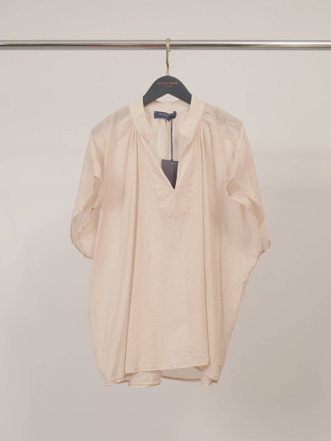 Blouse en voile de coton froncé manches courtes DB15162