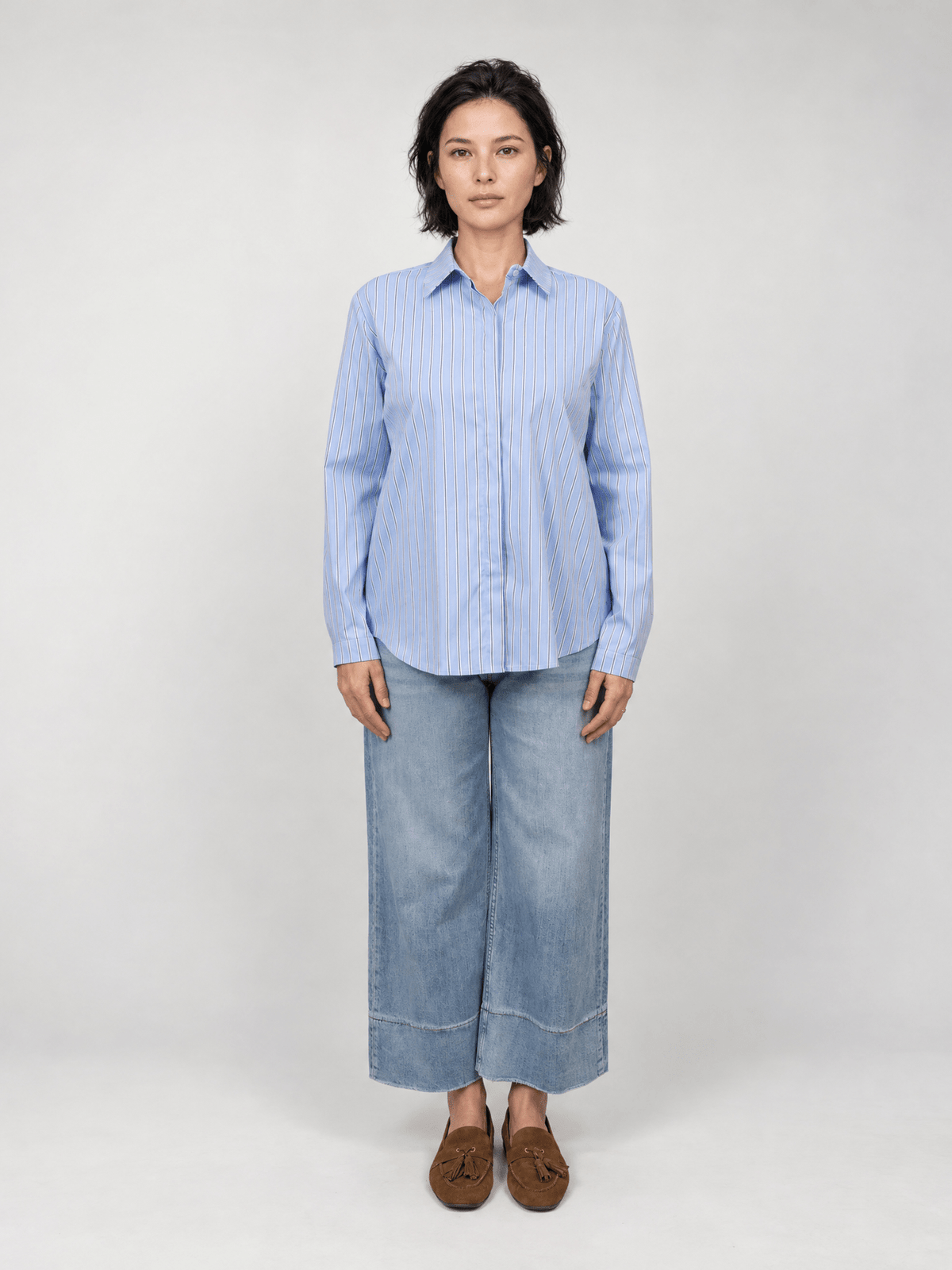 Chemise longue rayée en coton mélangé – THS50320PN-3