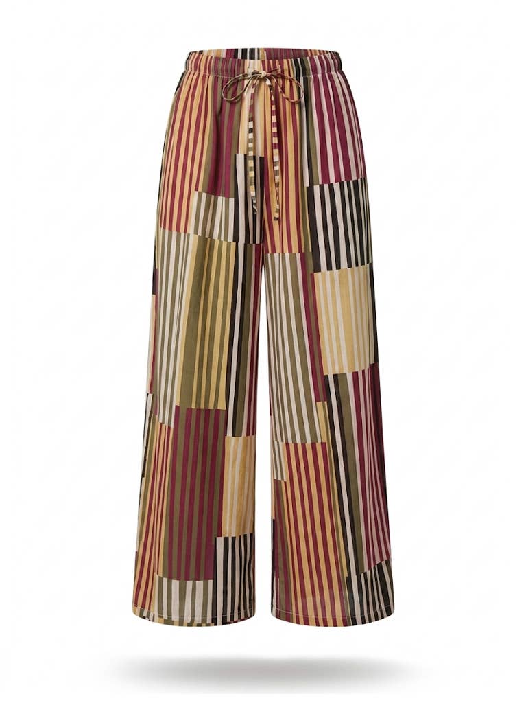 Pantalon imprimé rayé en voile de coton