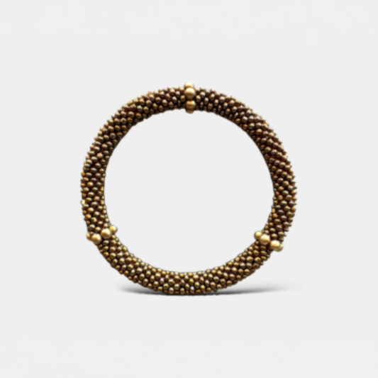 Bracelet népalais marron a perles en cuivre: 6.5 cm (Diamètre interieur)