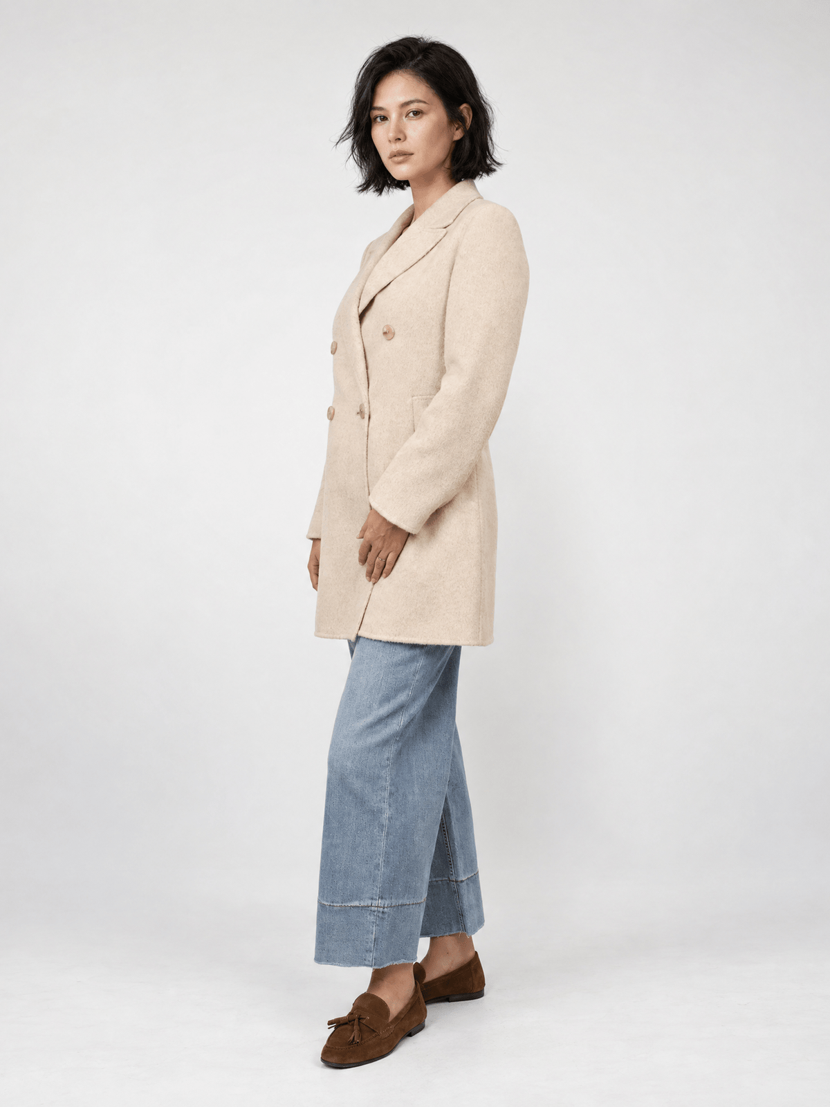 Manteau mi-long en laine à double boutonnage – DSY268855