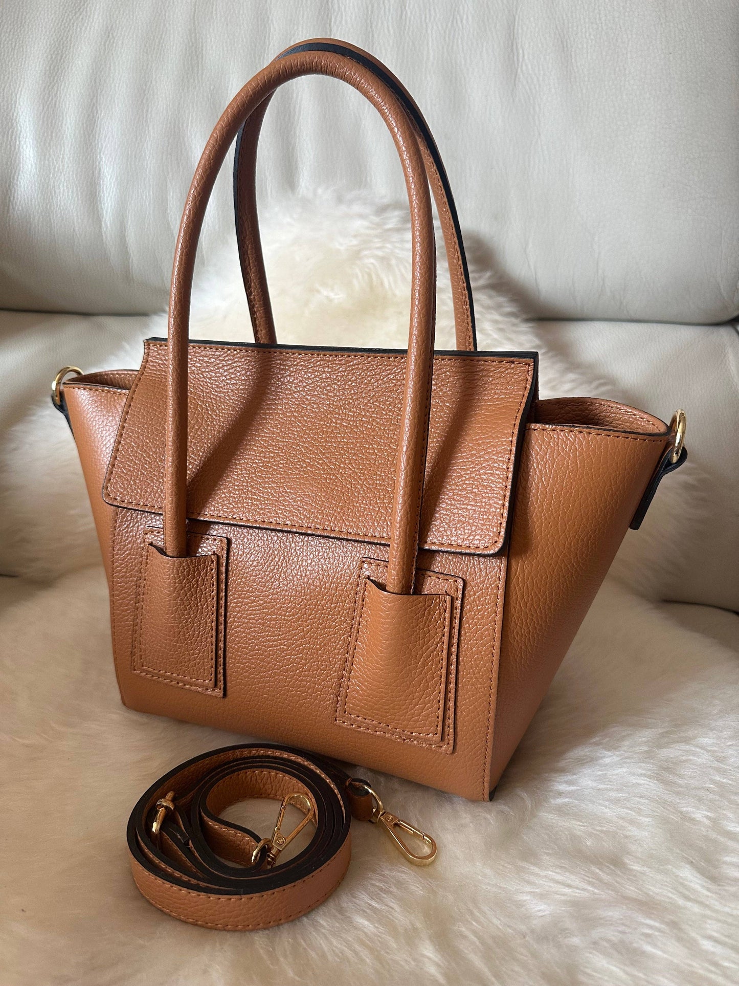 ANGELINA - Sac en cuir véritable: Bleu ciel