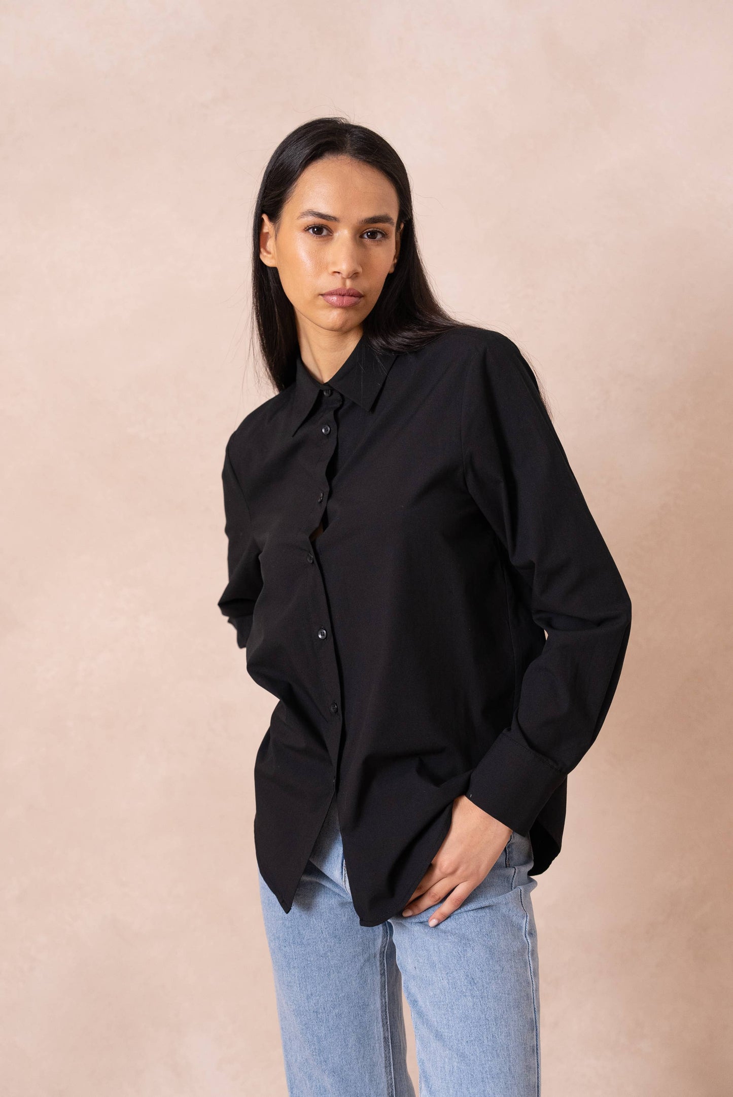 Chemise coton unie avec col à revers: Bleu ciel
