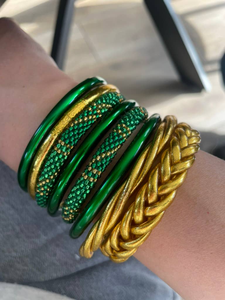 Bracelet Népalais Vert & Or – Artisanat Unique et Tissé Main: 6.5 cm (Diamètre interieur)