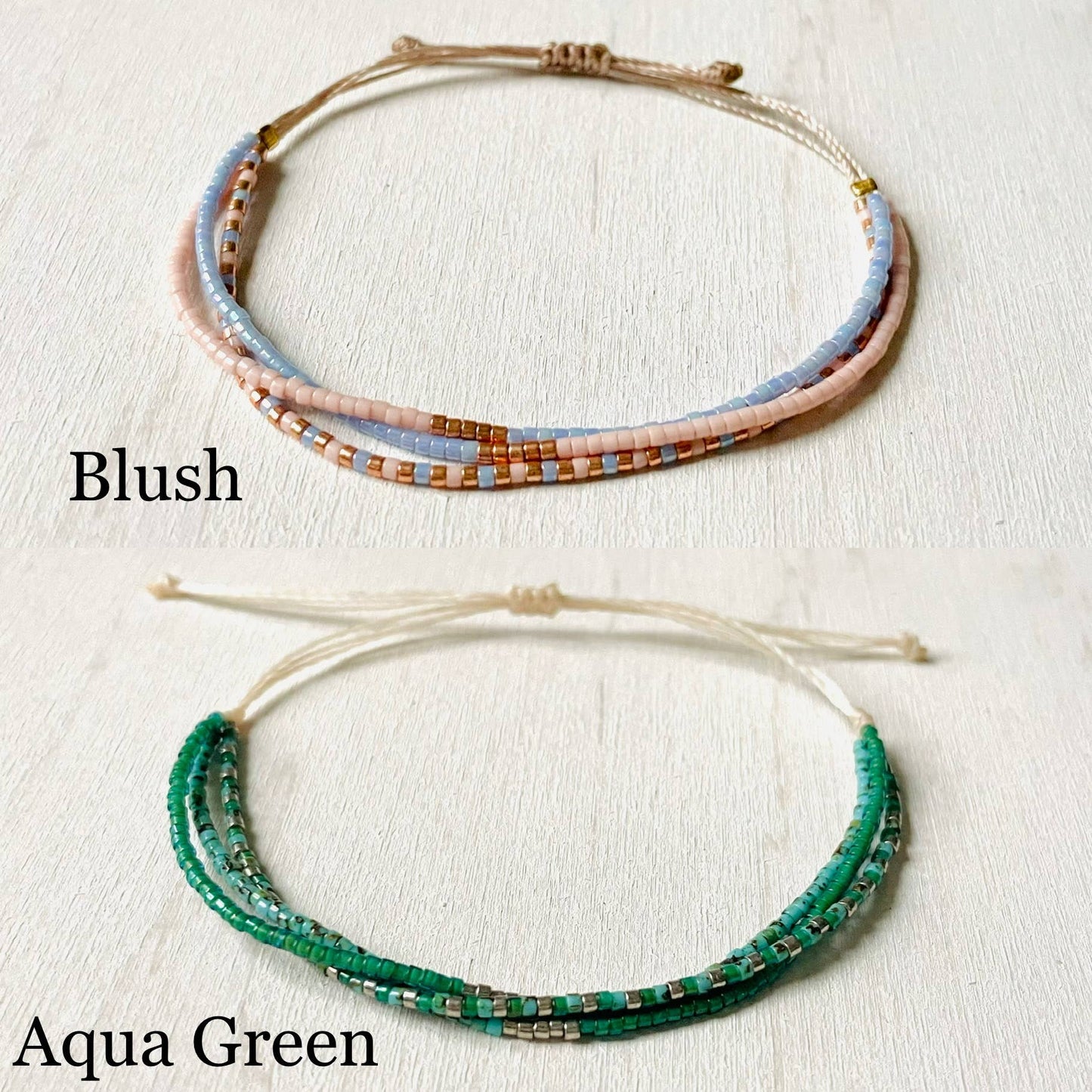 Bracelet Perle Miyuki Réglable en nylon, rocaille: Mint Picasso