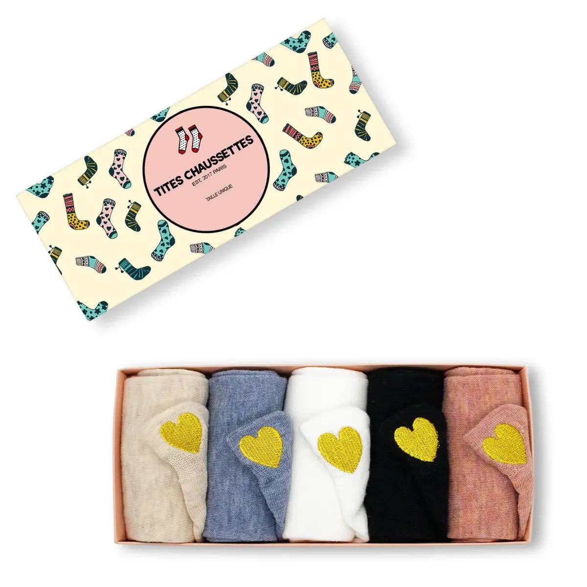 Lot de 5 Chaussettes Languette Coeur Doré Femme I 35-41