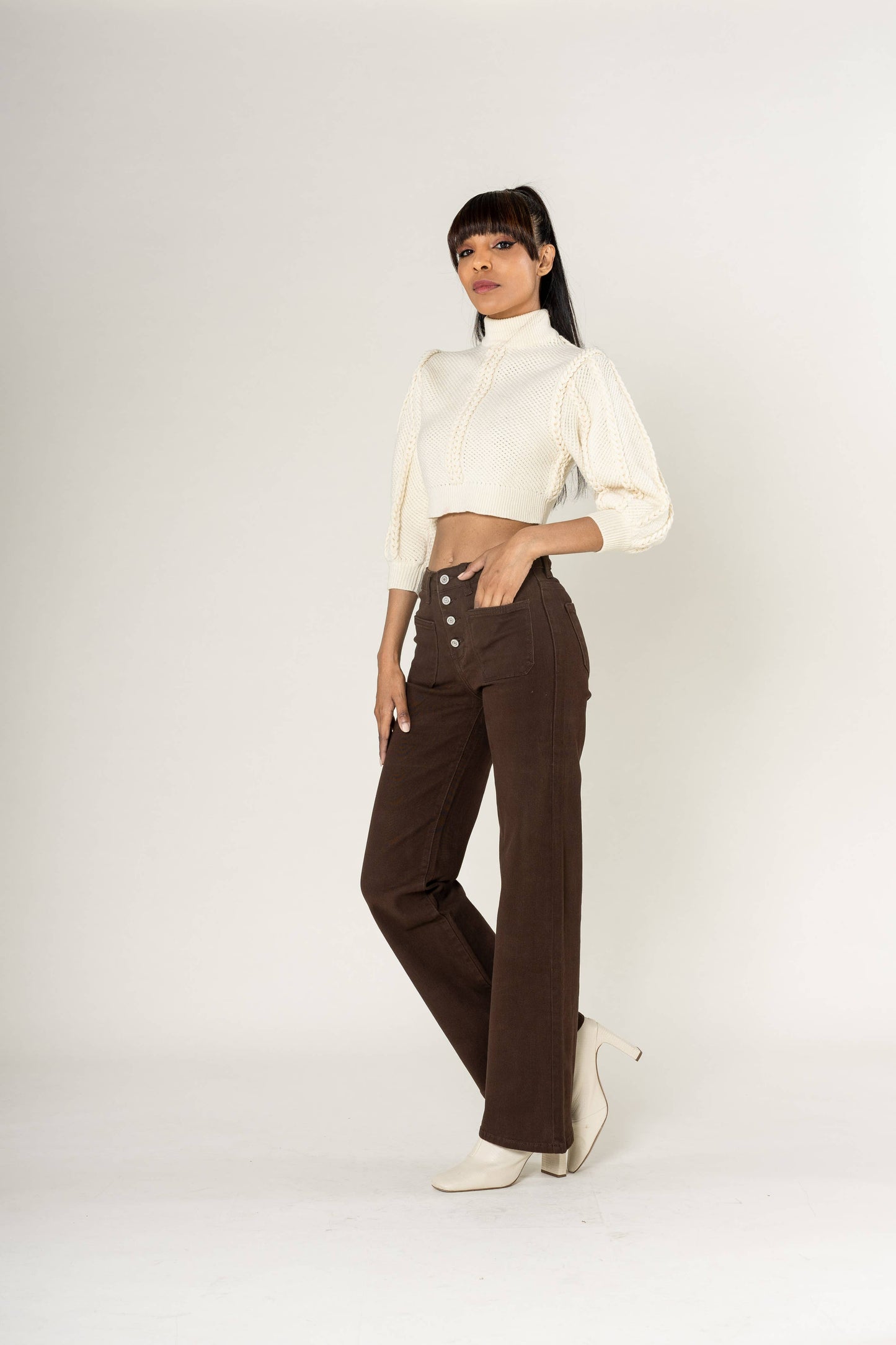 Back to school Jean Flare large taille haute stretch P139