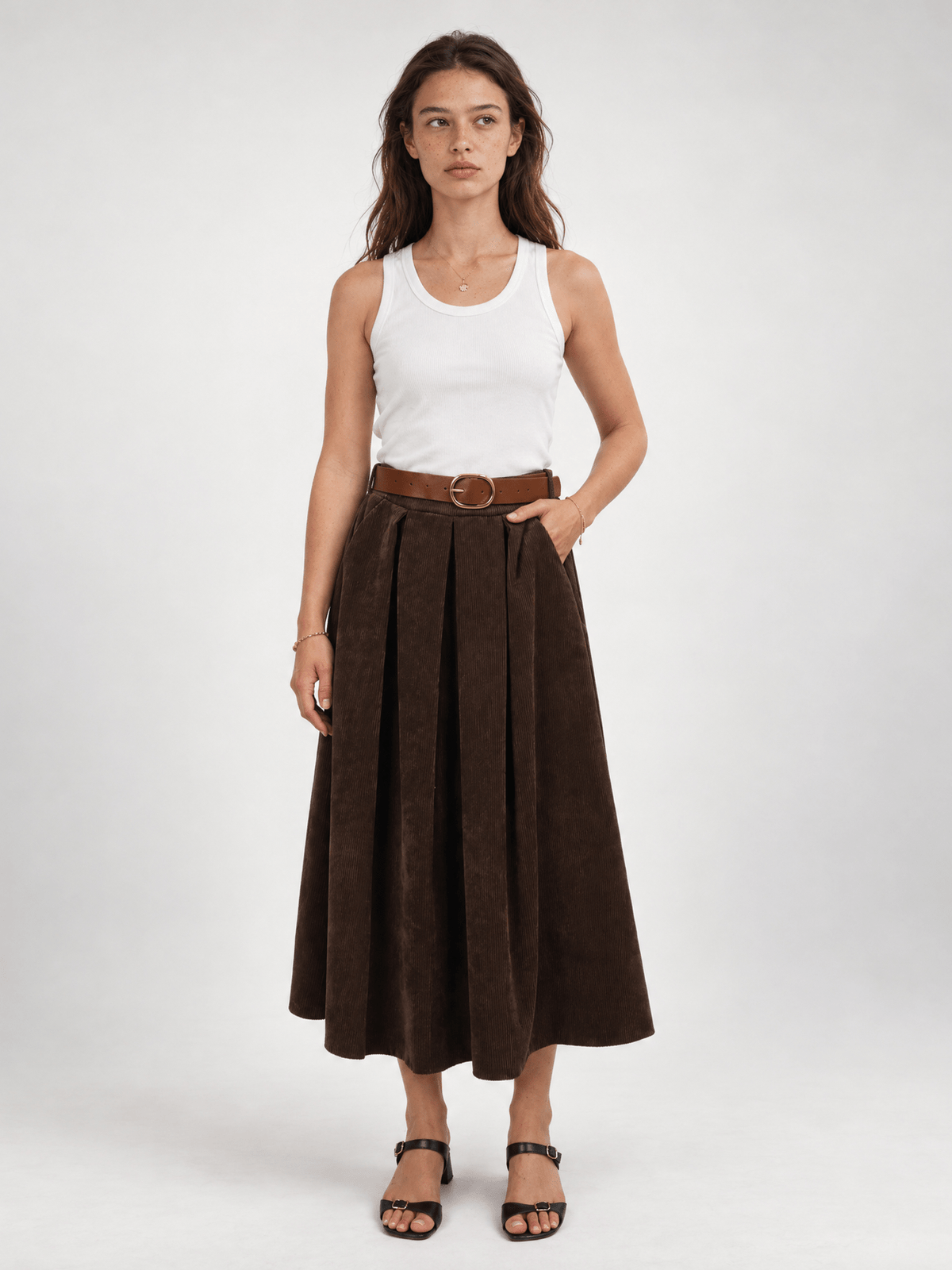 Jupe en velours cotelé avec ceinture TDM52123-7/TDM52123VE