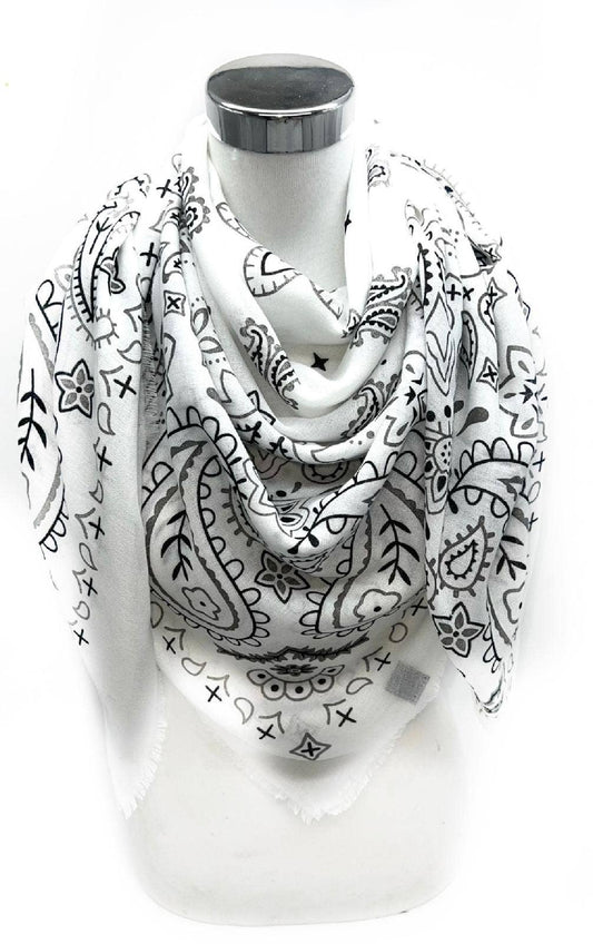 Foulard motif bandana - Matière fine: Blanc