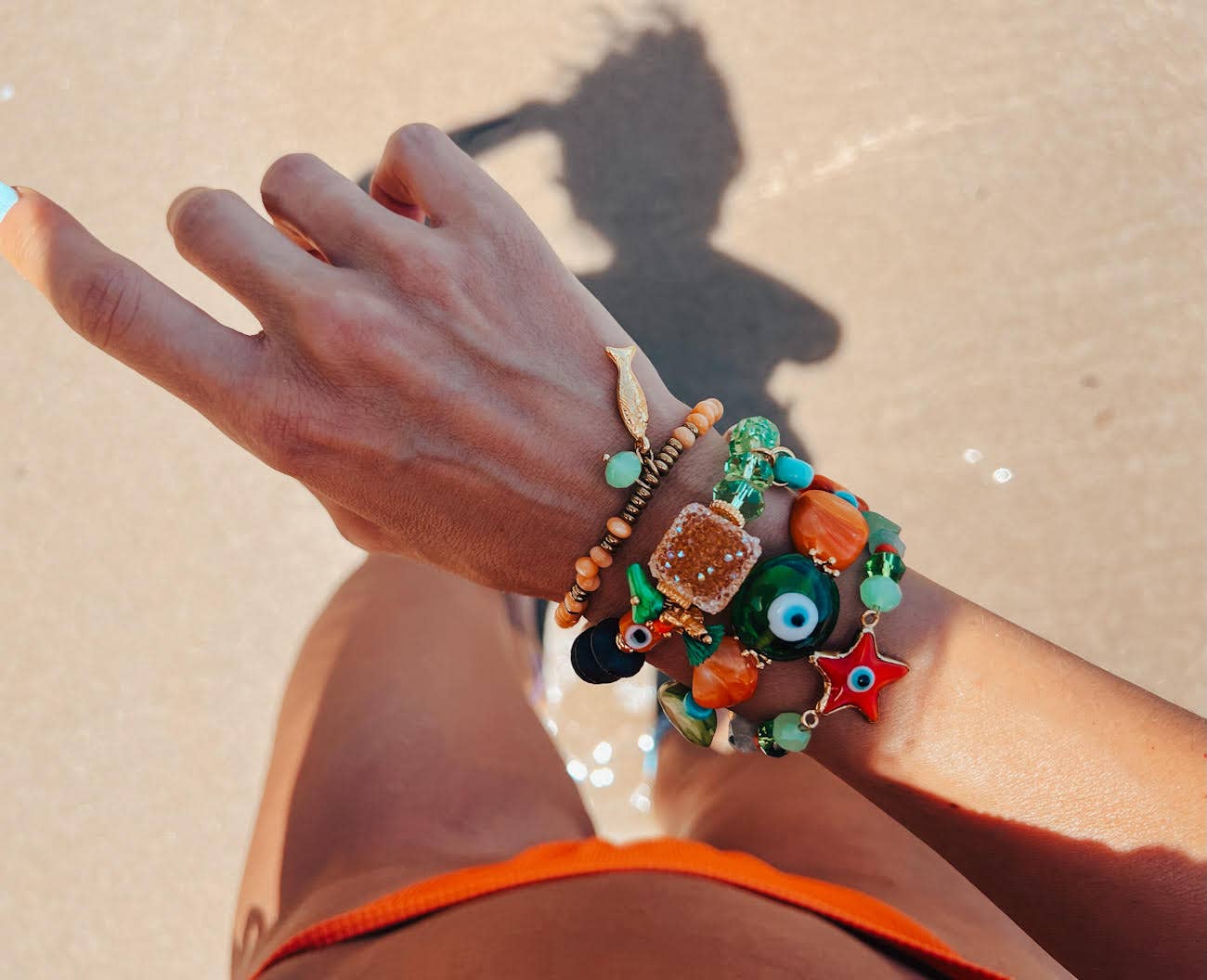 Bracelets d'été orange et vert avec œil protecteur en coquillage: Style 2