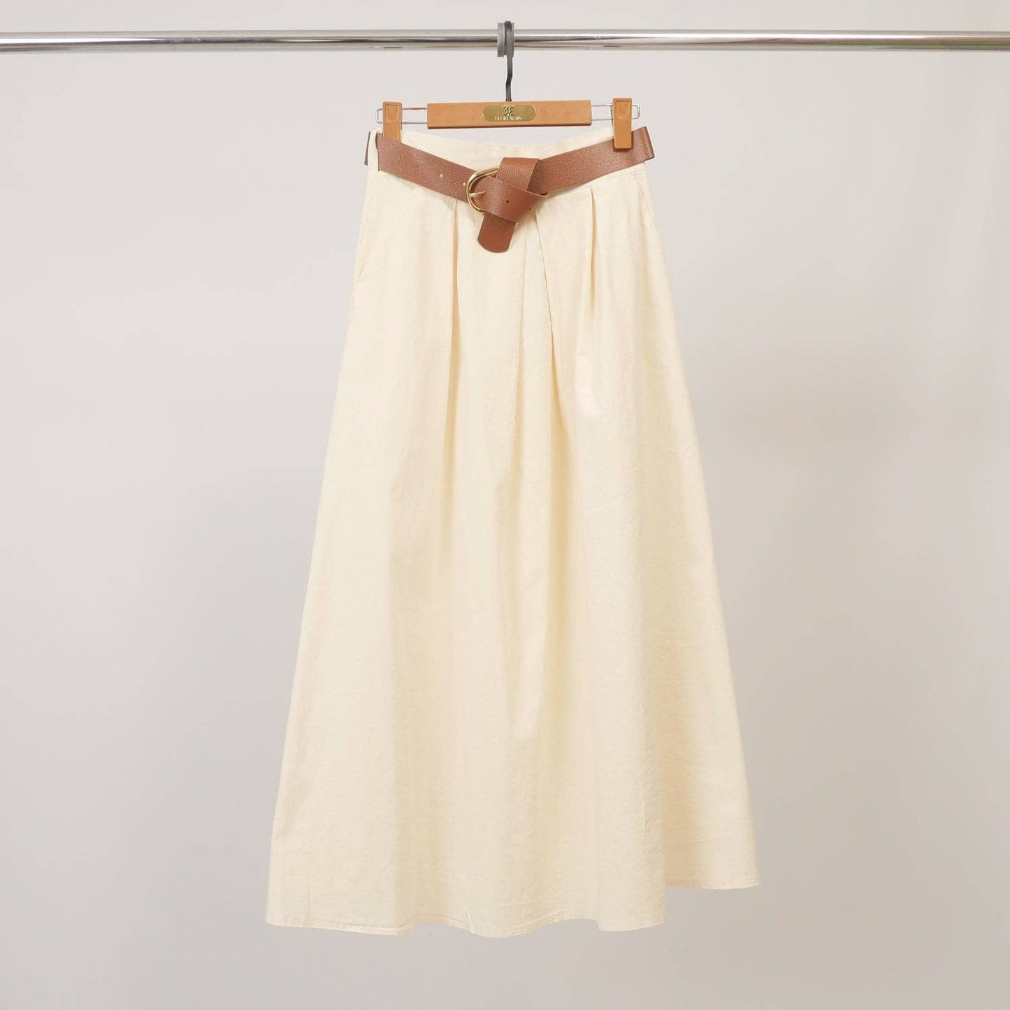 Jupe midi ceinturée à plis taille élastiquée TDM19323-11