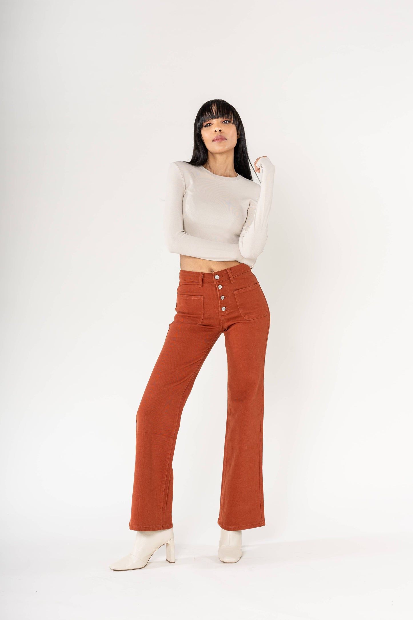 Back to school Jean Flare large taille haute stretch P139