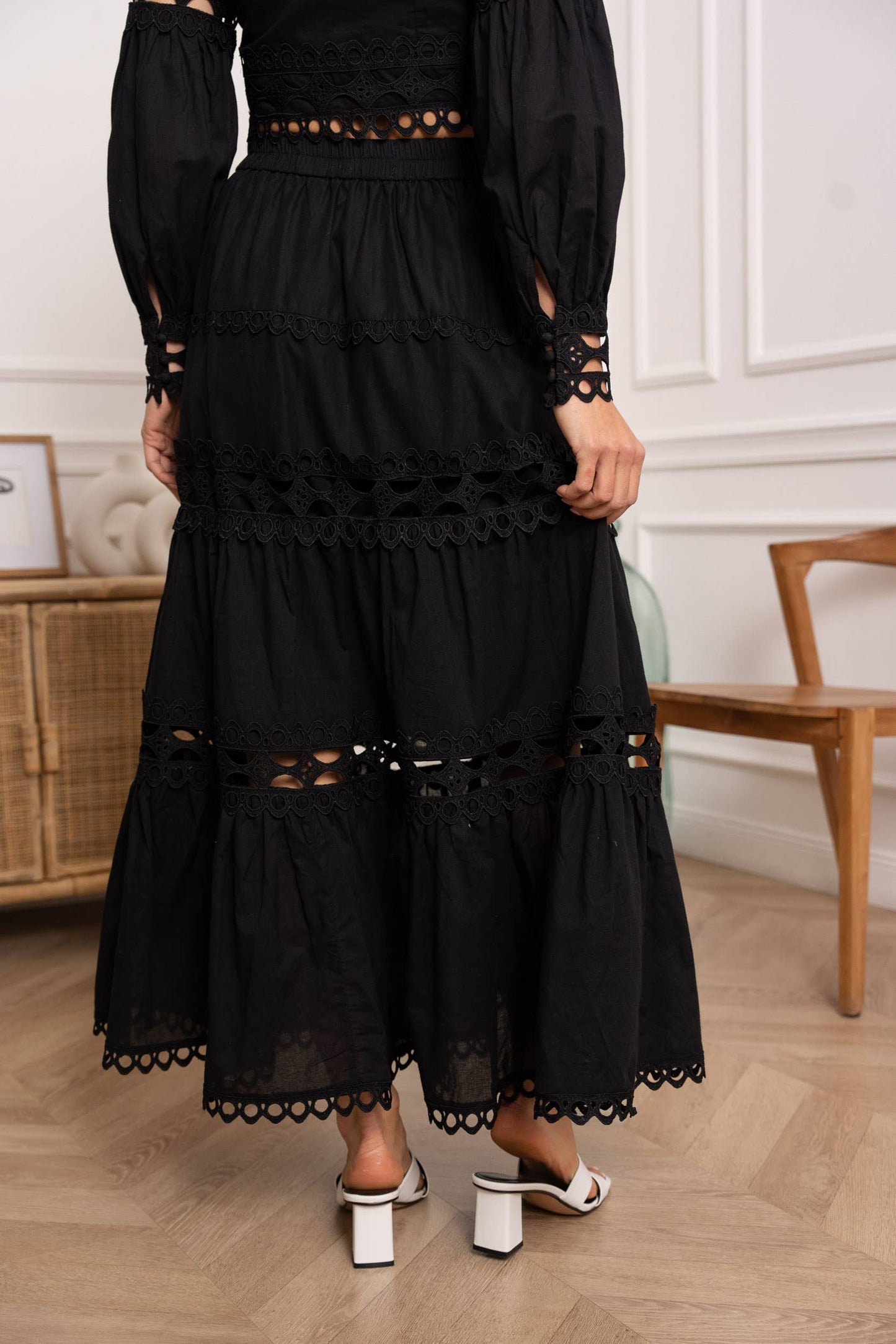 Jupe longue Ellie en coton ajouré - 81015#