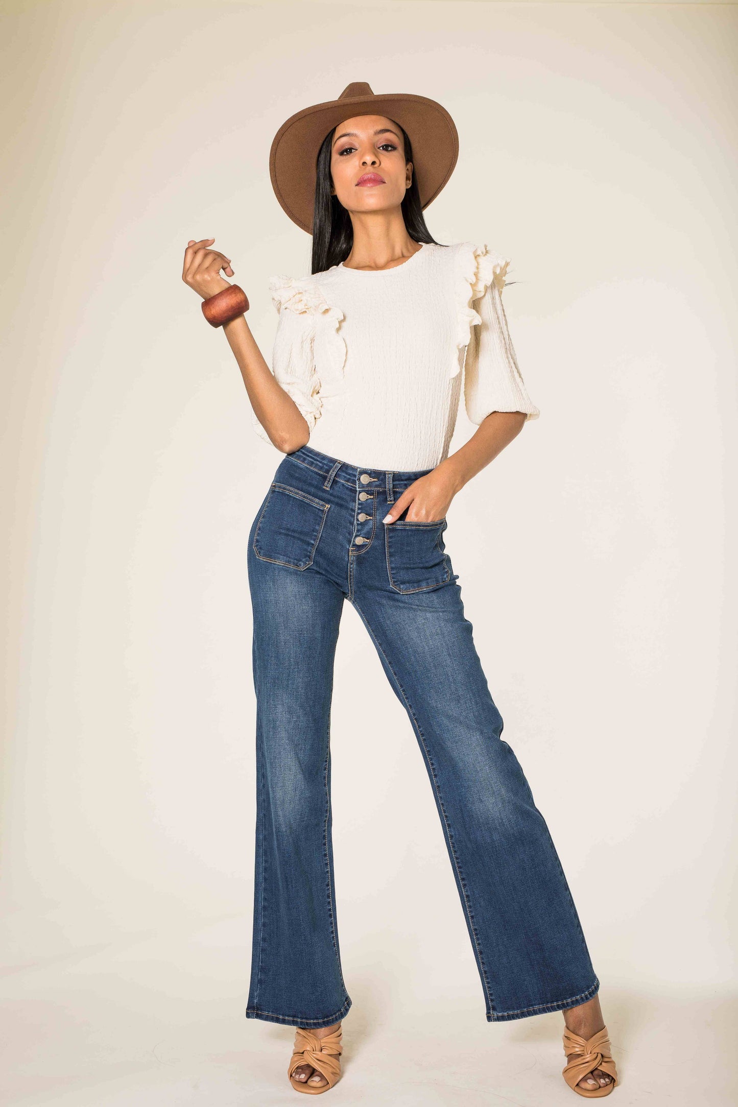 Back to school Jean Flare large taille haute stretch P139