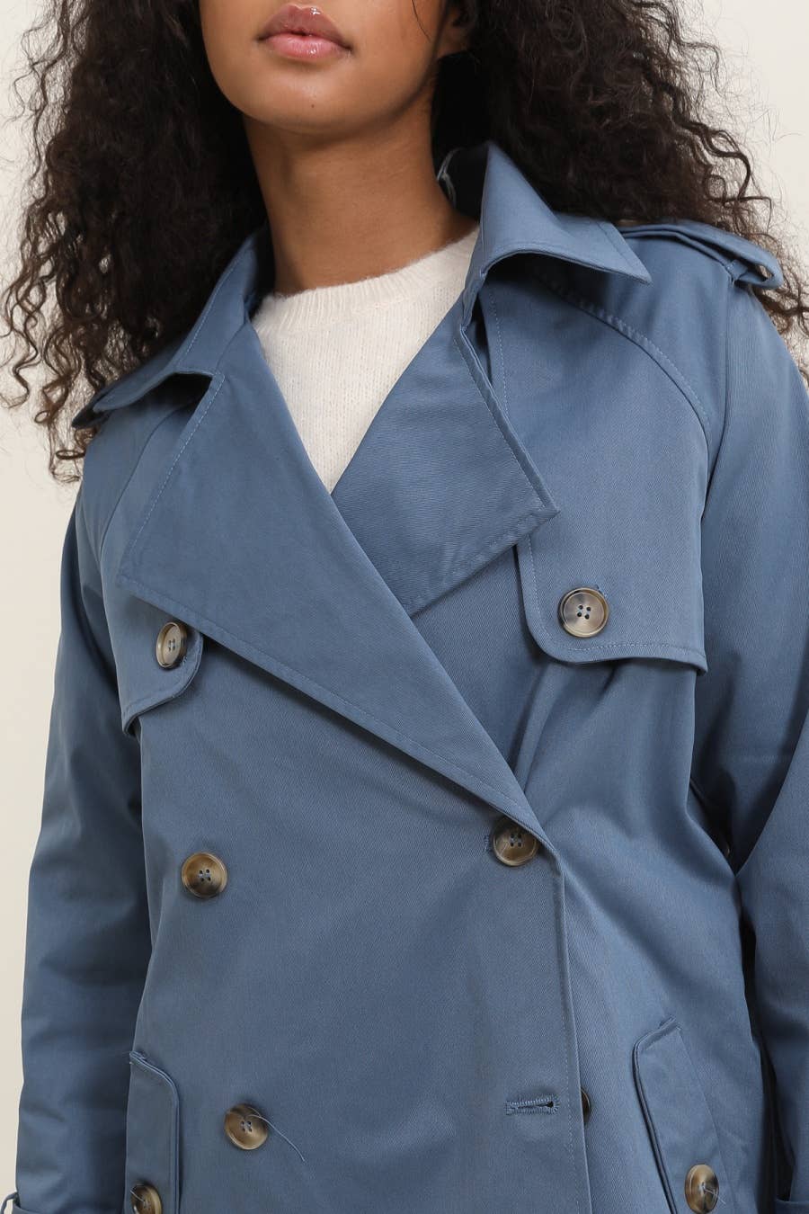 Trench long avec double boutonnage: Bleu