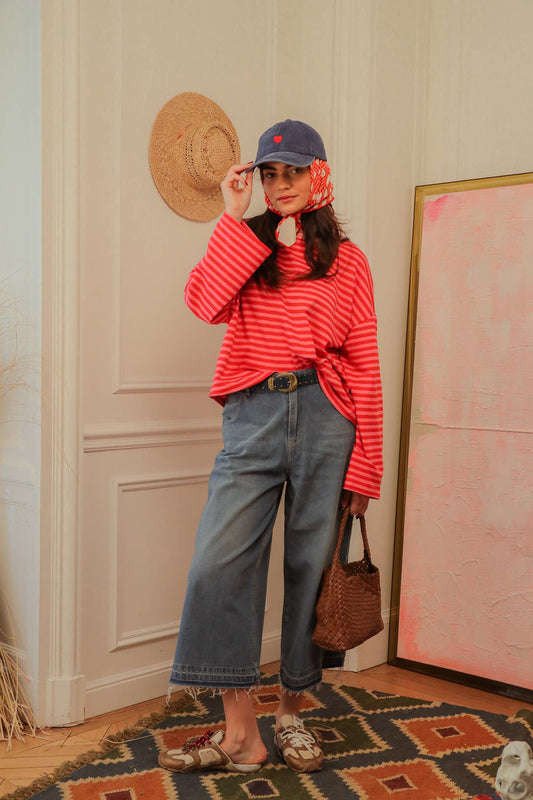 Top oversize ray: Rouge/rose