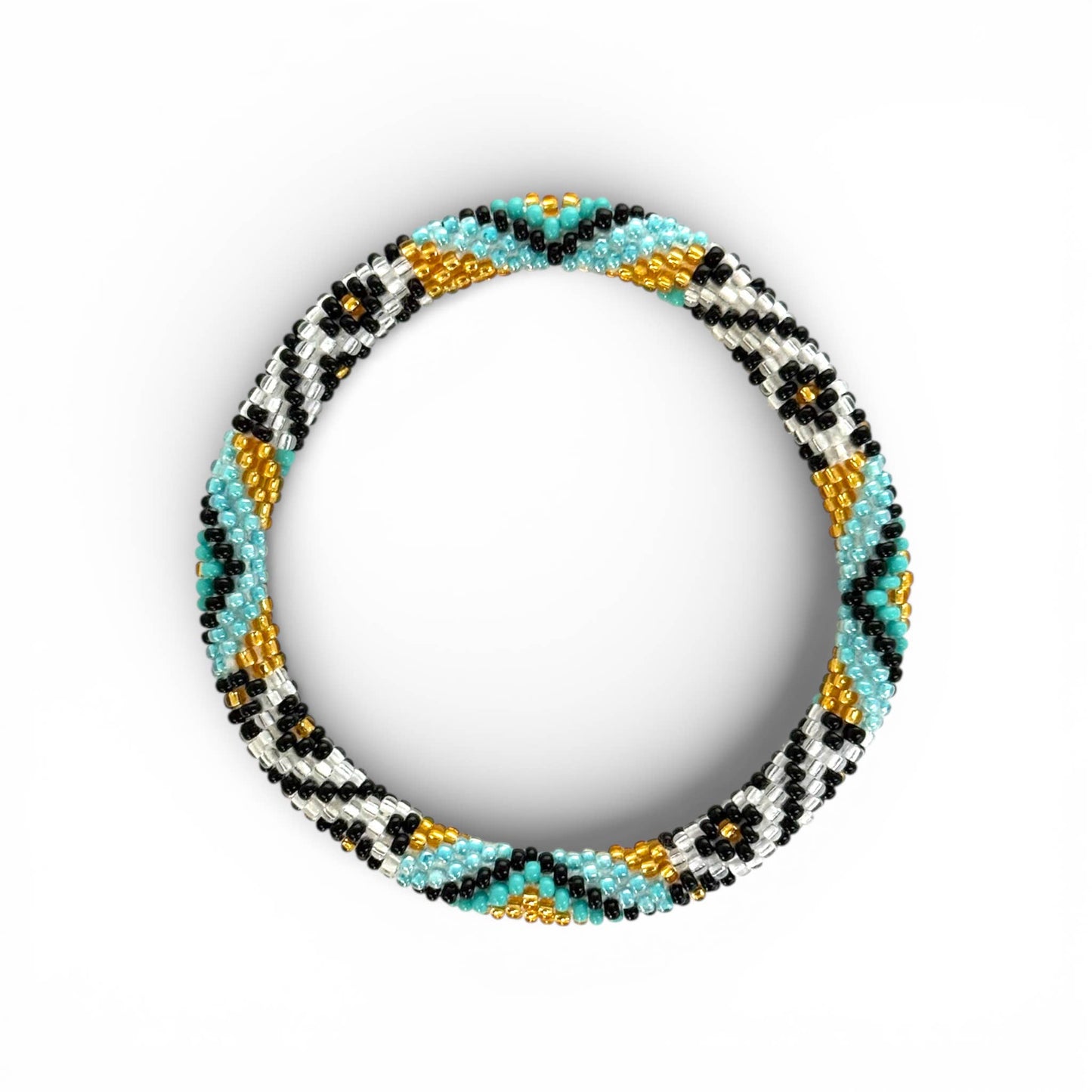 Bracelet Népalais Noir Turquoise et Doré