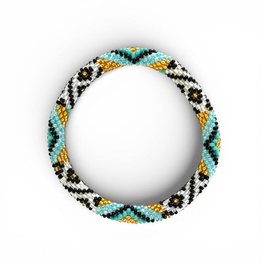Bracelet Népalais Noir Turquoise et Doré