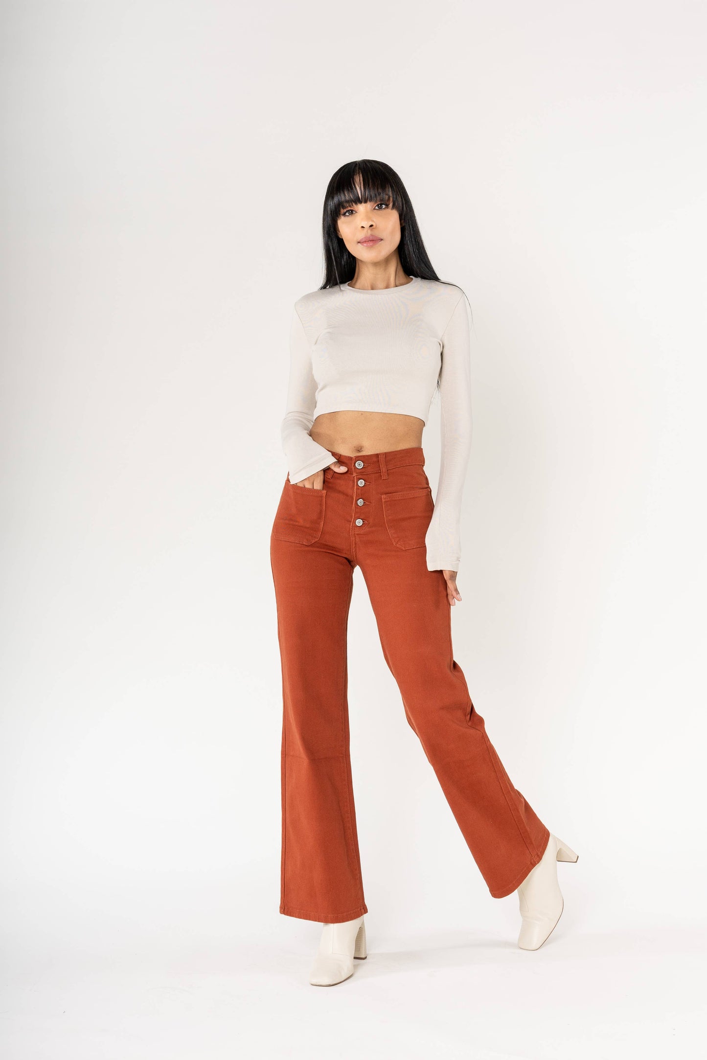 Back to school Jean Flare large taille haute stretch P139