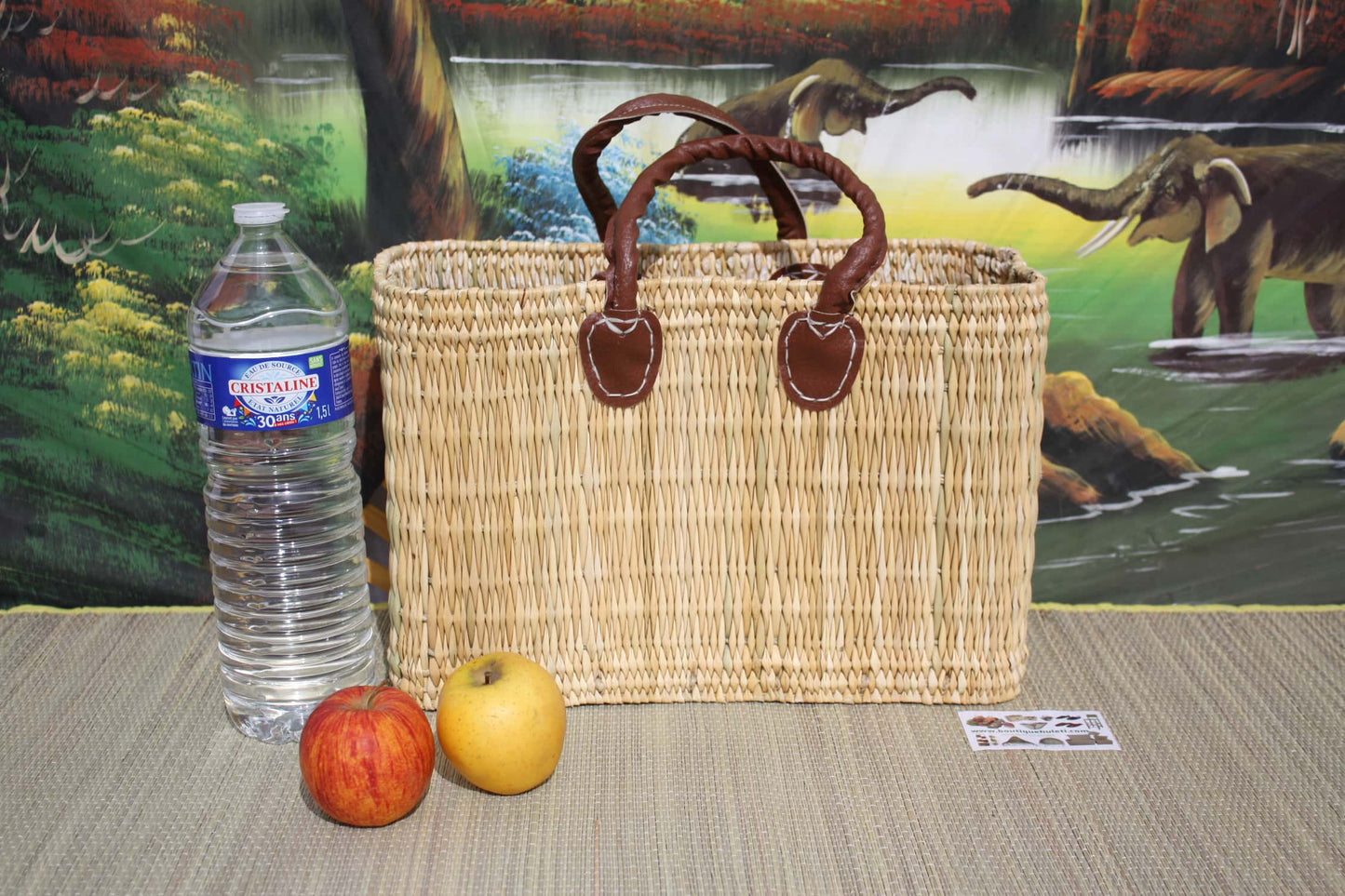 Panier à courses coloris naturel - Tressé main en jonc - Sac marchés osier rotin - Cabas Marocain - 3 Tailles