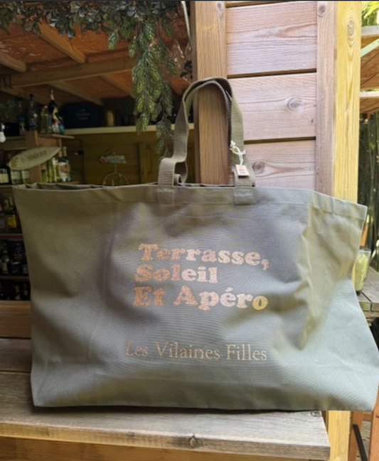 Sac XXL en coton Terrasse, soleil, Apéro coloris Kaki
