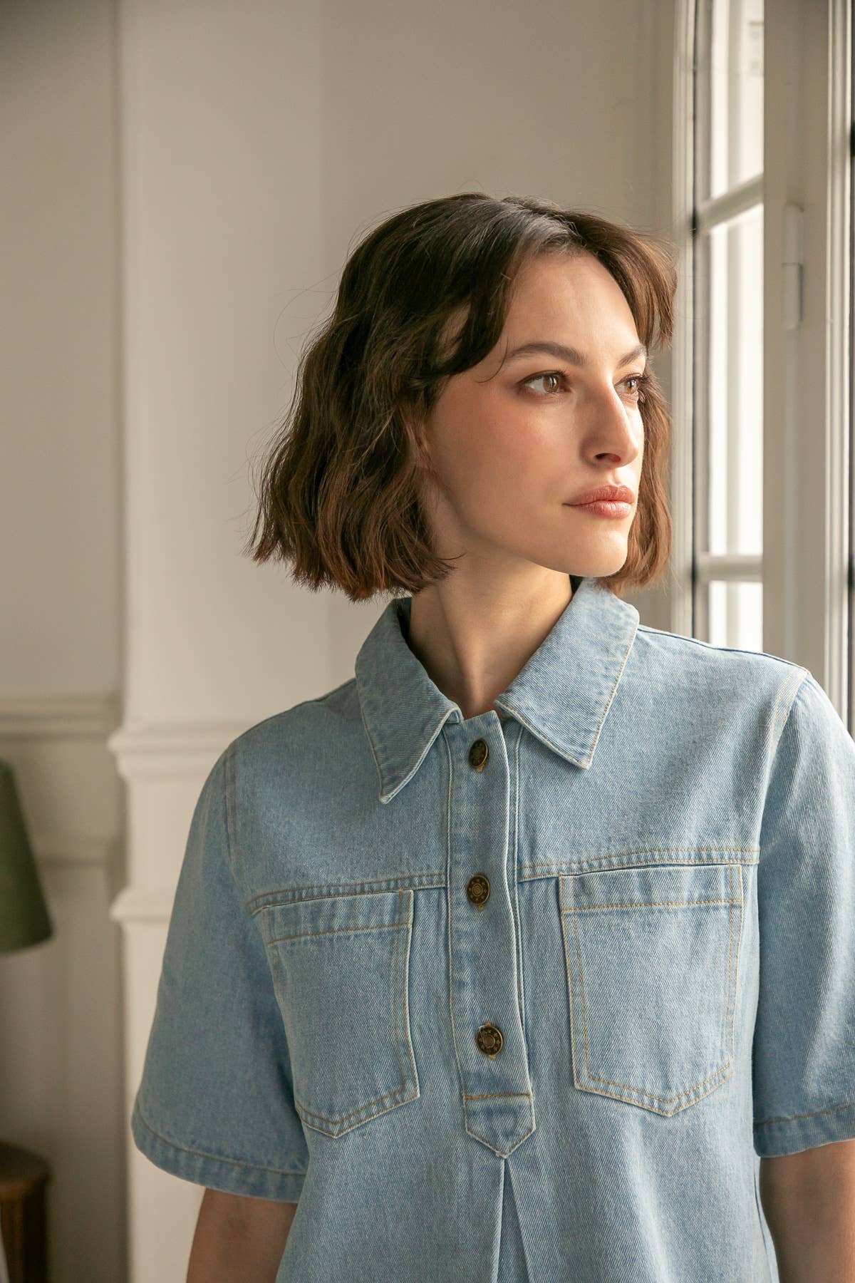 Robe Dalia en denim à col chemise: Bleu Foncé