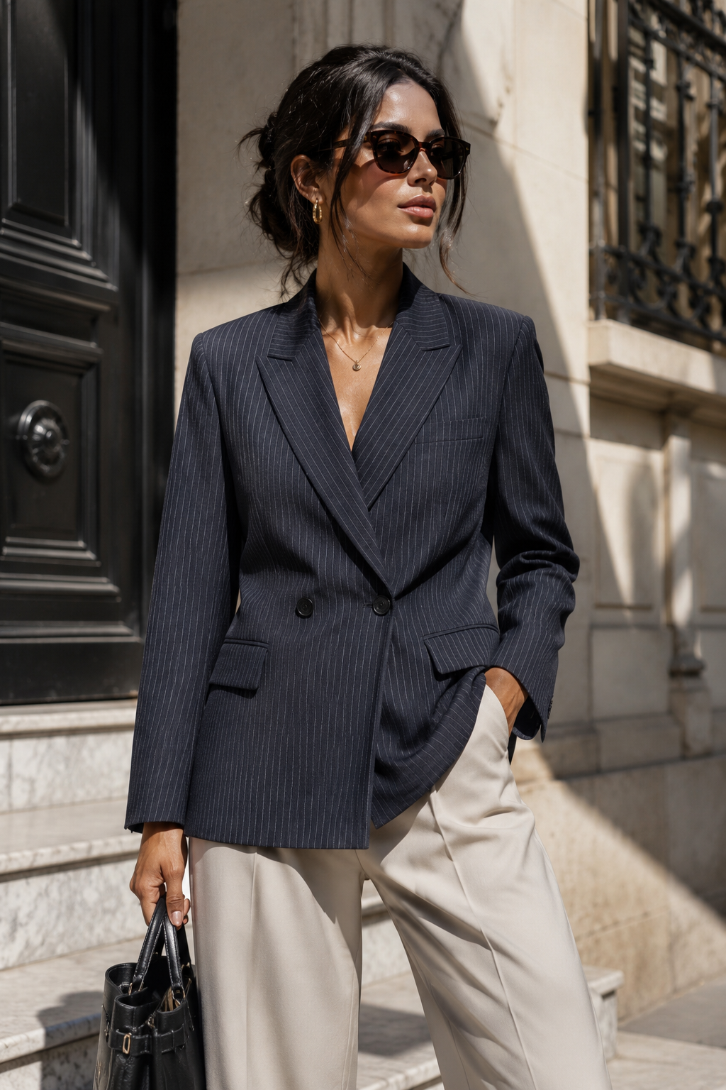 Veste croisée à fines rayures