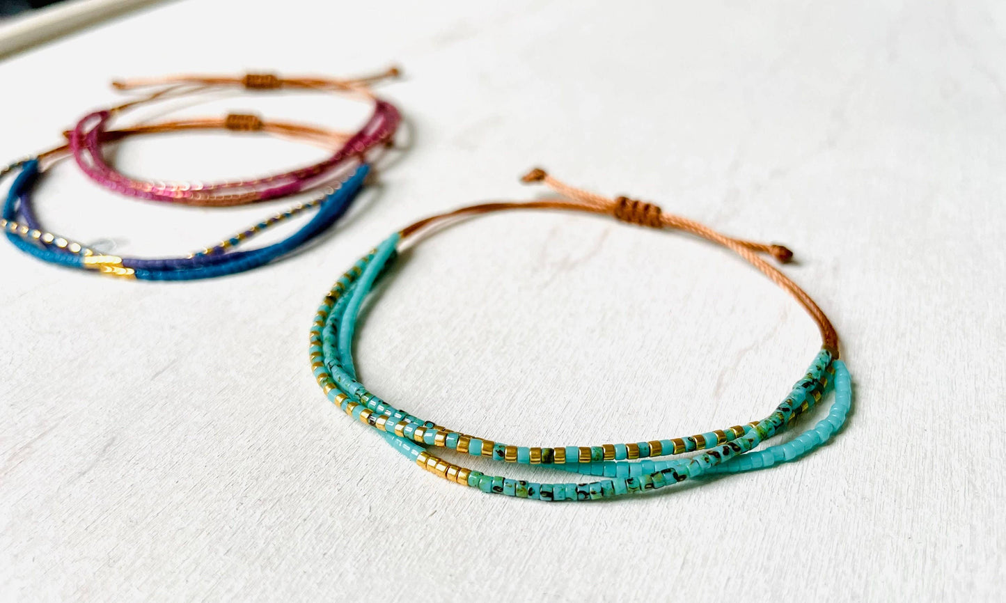 Bracelet Perle Miyuki Réglable en nylon, rocaille: Blush Picasso