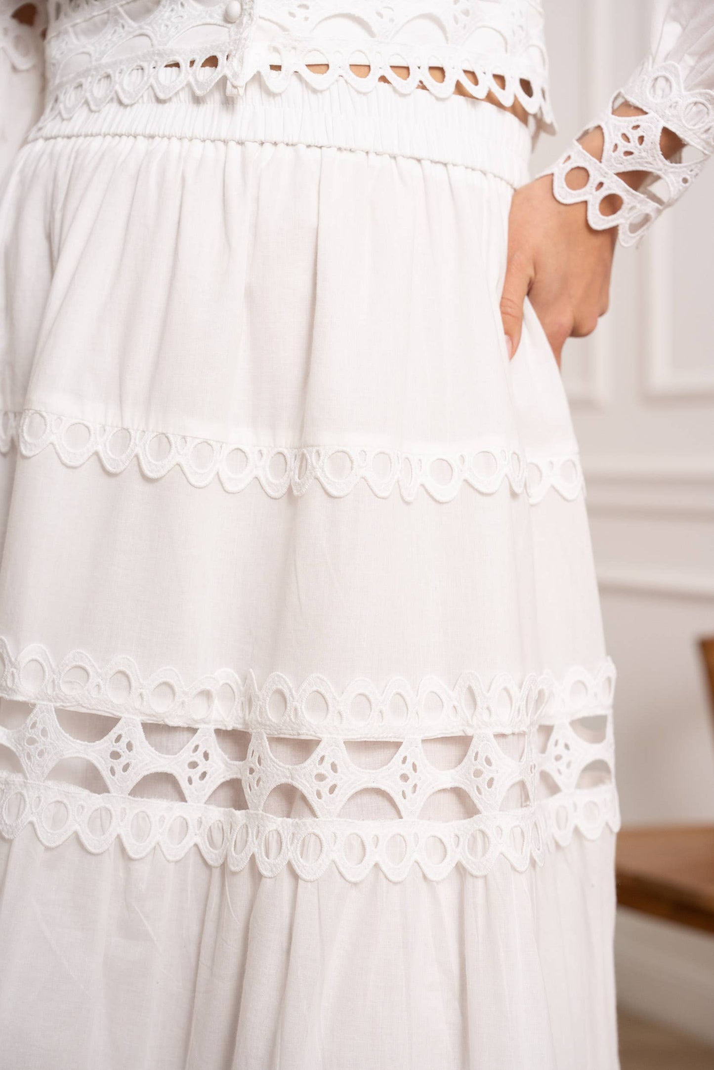 Jupe longue Ellie en coton ajouré - 81015#