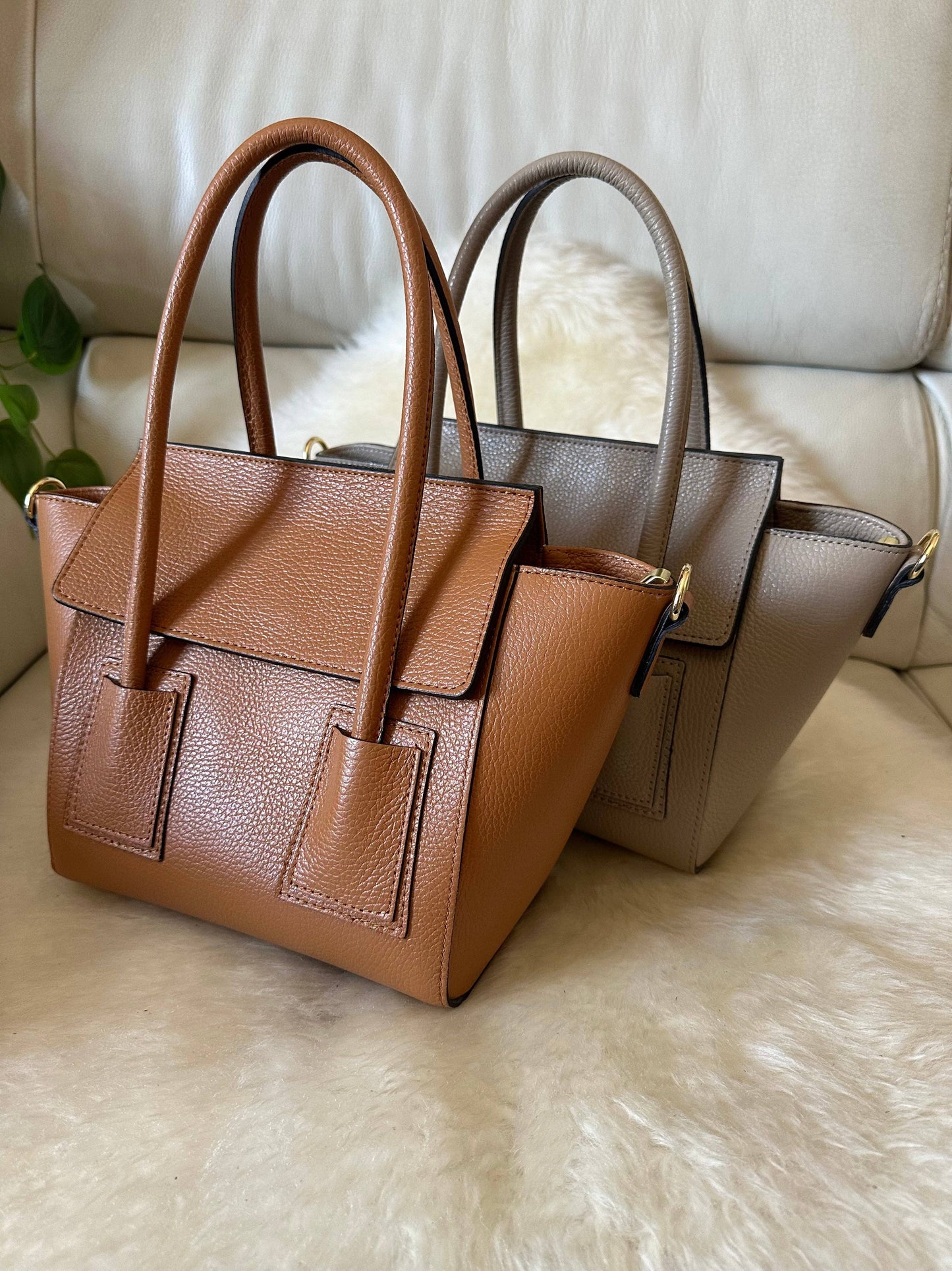ANGELINA - Sac en cuir véritable: Cognac (cuir)
