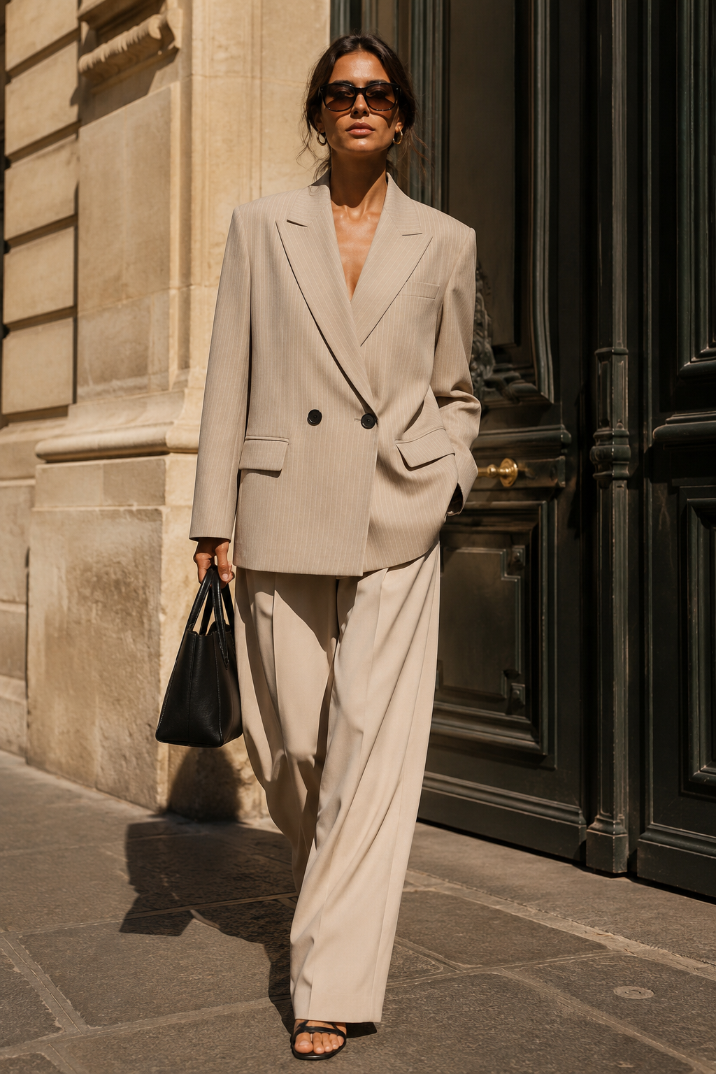 Veste croisée à fines rayures