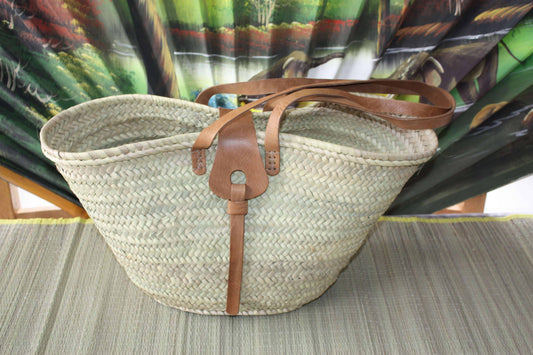 Superbe Sac Anses Longues Cuir - Cabas Couffin marchés course plage panier naturel