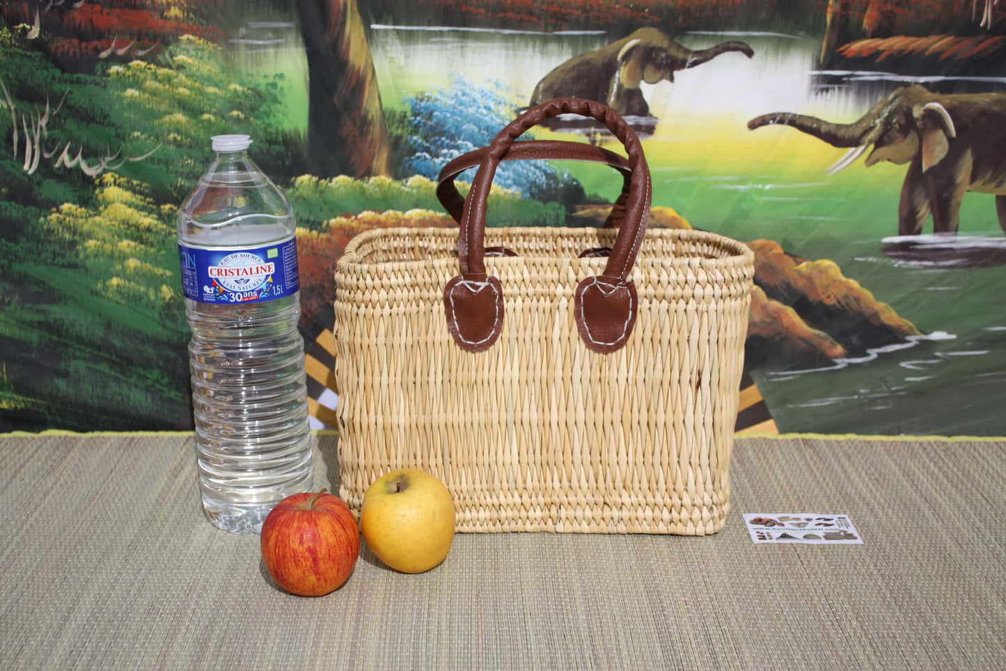Panier à courses coloris naturel - Tressé main en jonc - Sac marchés osier rotin - Cabas Marocain - 3 Tailles