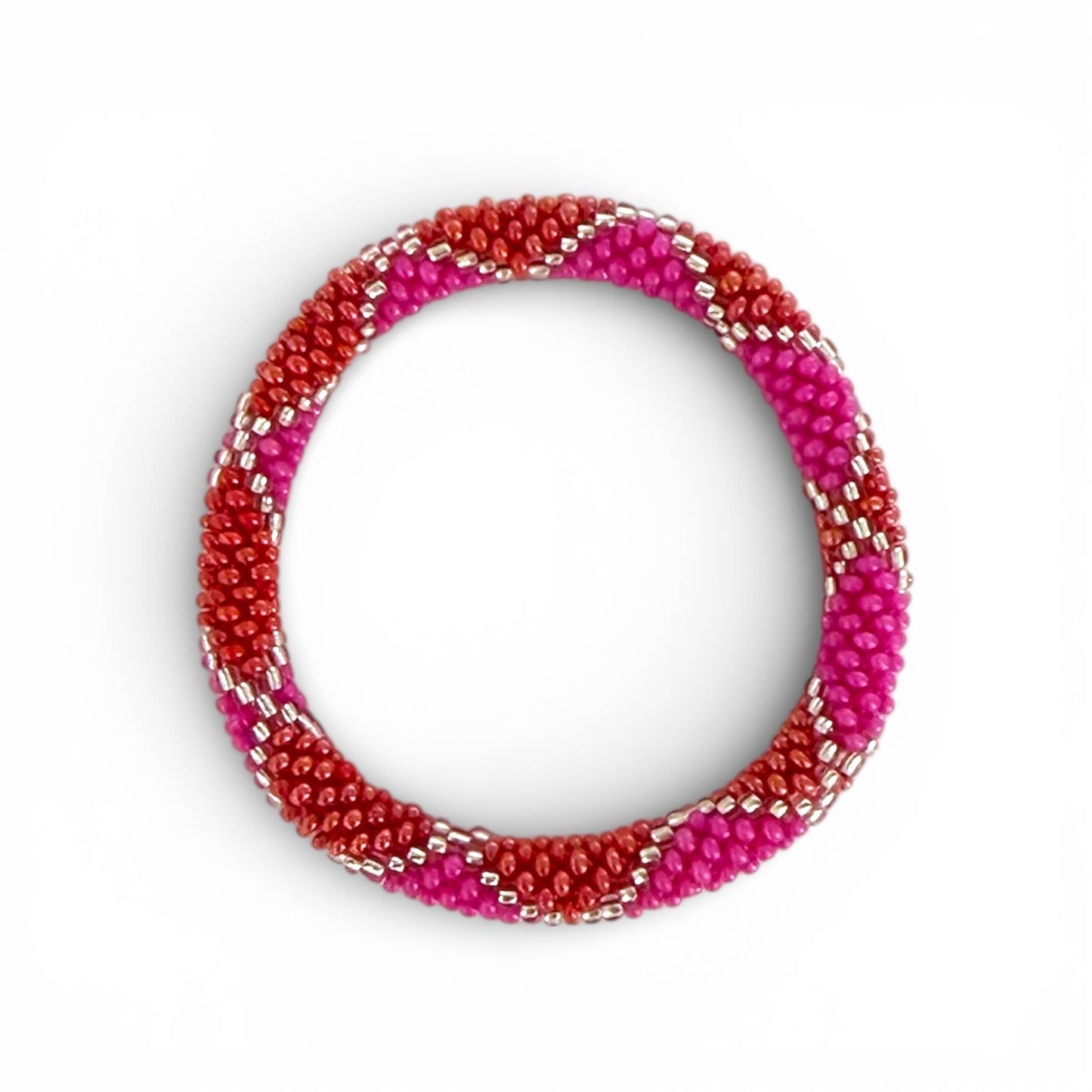 Bracelet Népalais rose/fuchsia et argenté