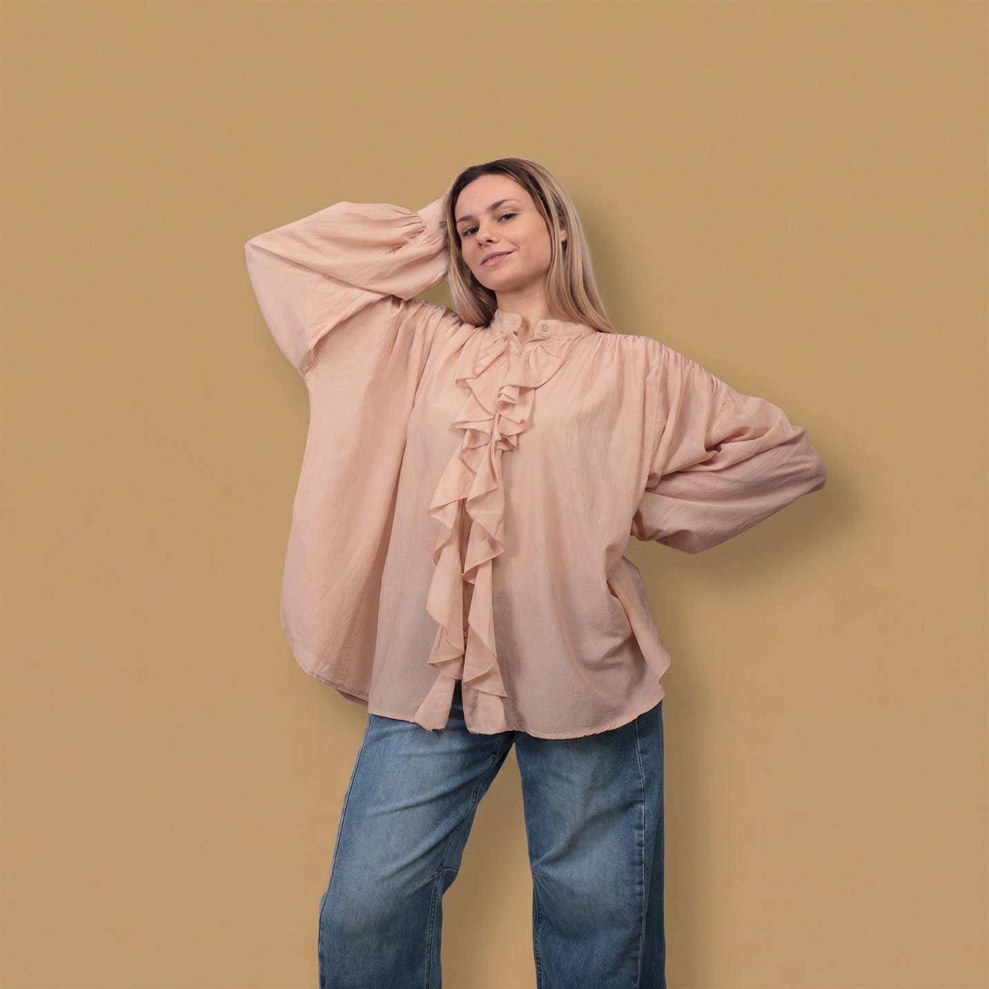 Chemise à volants col officier – DB14953: Khaki