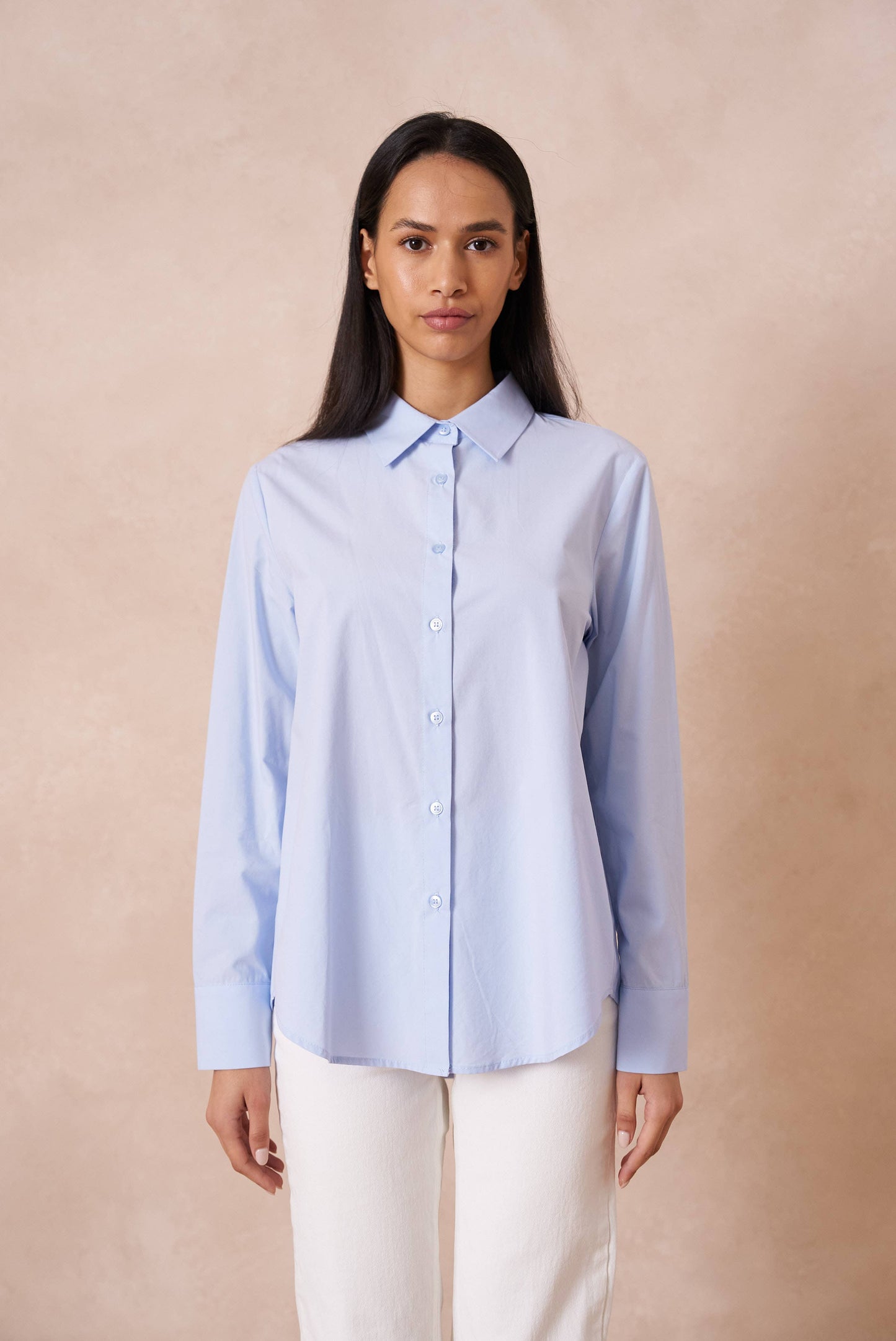 Chemise coton unie avec col à revers: Bleu ciel