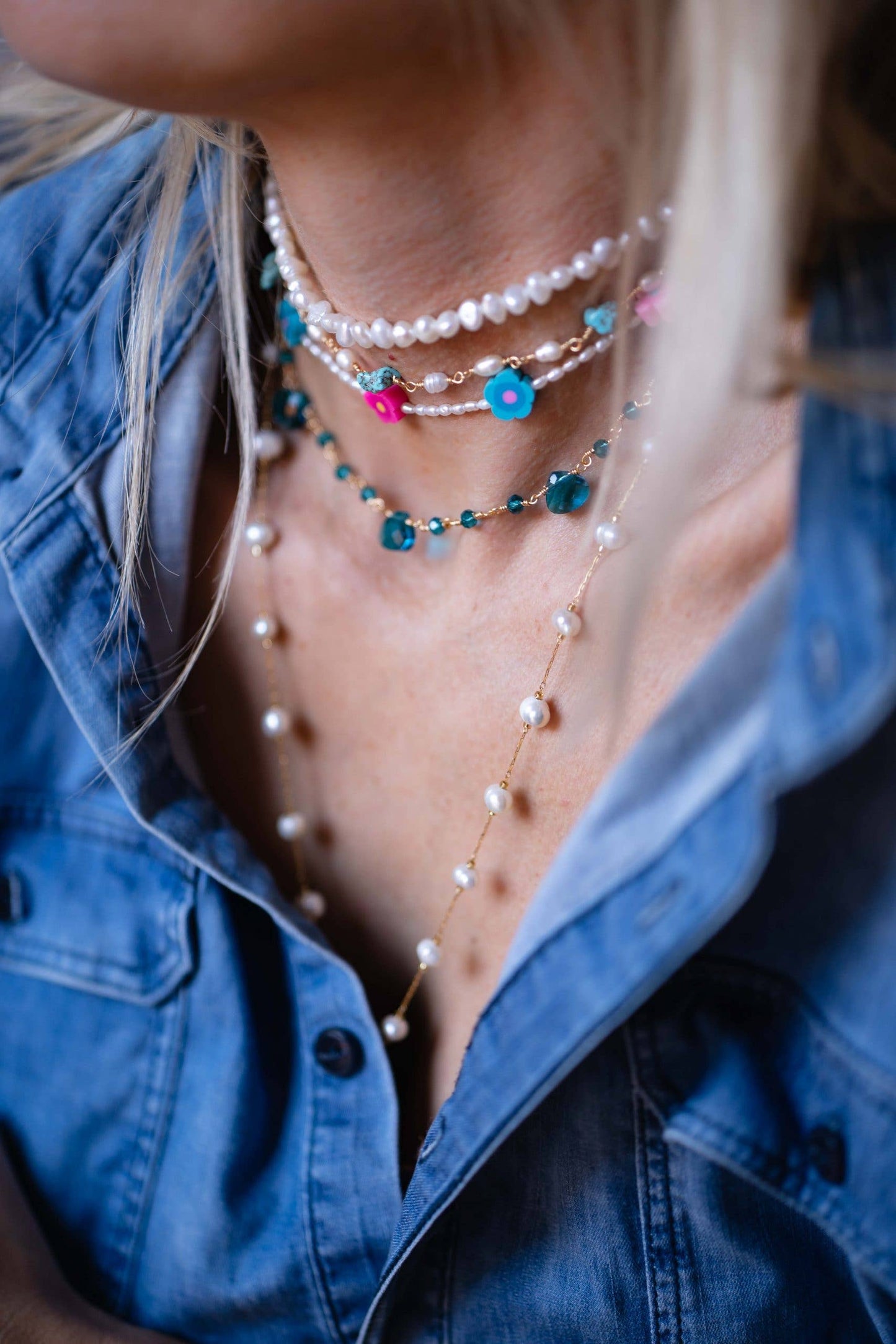 Collier lasso à perles en rosario: Or