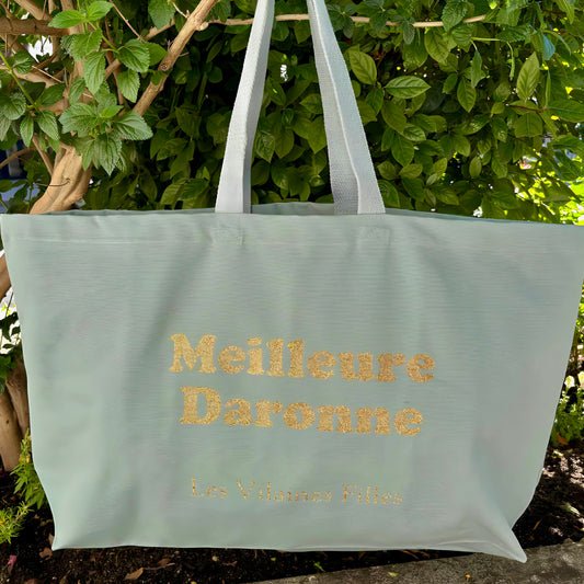 Sac XXL en coton Meilleure daronne coloris Céladon