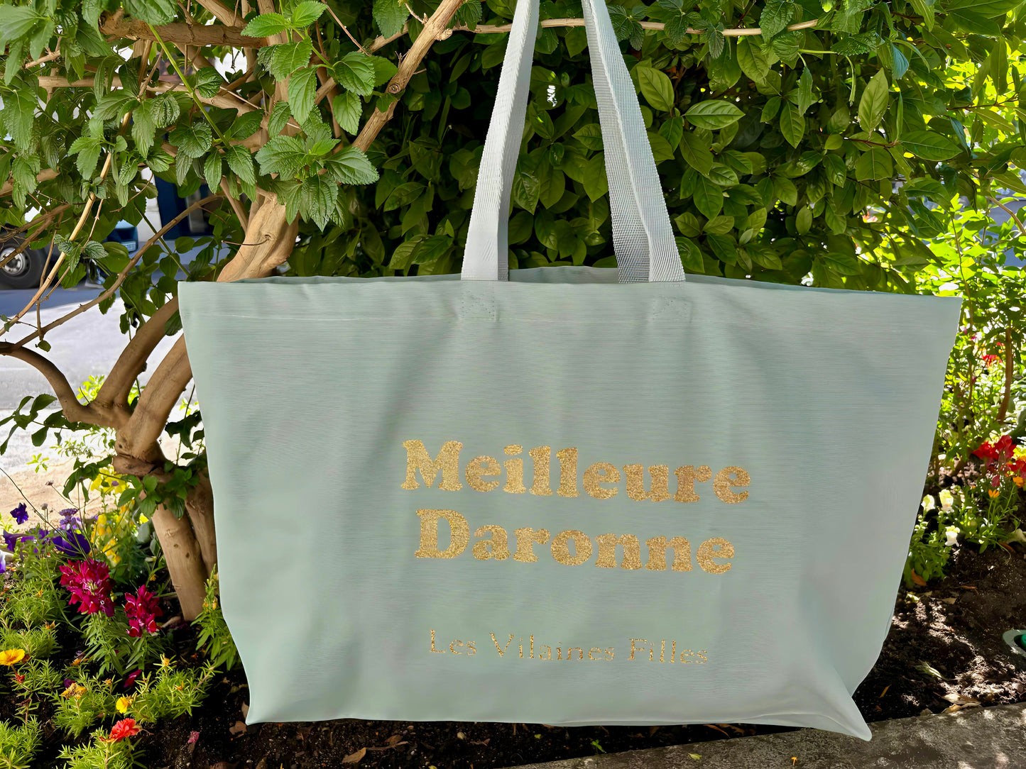 Sac XXL en coton Meilleure daronne coloris Céladon